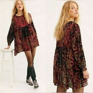 Free People Mirror Mirror Velvet Burnout Babydoll Mini Dress